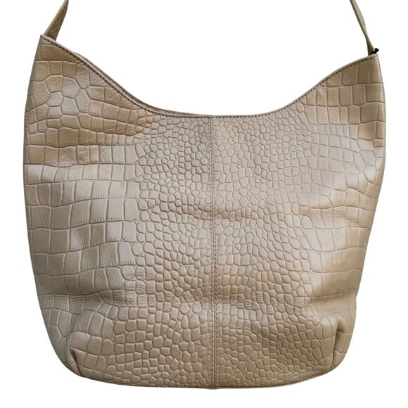Crocodile-Embossed Genuine Leather Tote Bag Tan Multiple Pockets Zipper Closure - Picture 9 of 9